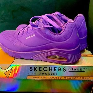 Purple Sekchers street with air cooled memory foam sneakers.